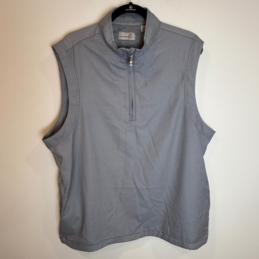 Ashworth Mens Golf Vest Size L Gray Houndstooth‎ 1/4 Zip Sleeveless Performance